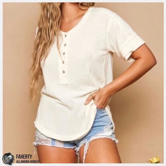 FAHERTY WOMEN’S ALLANDRIA SHORT SLEEVE HENLEY T SHIRT WITH HEMP & ORGANIC COTTON - Picture 16 of 16